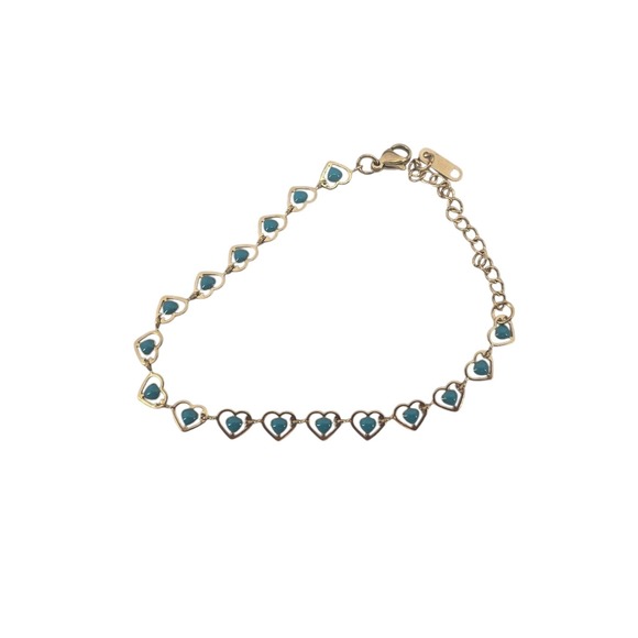 Jewelry - Bracelet Womens Heart Link Gold Teal‎ Faux Turquoise 7-9in